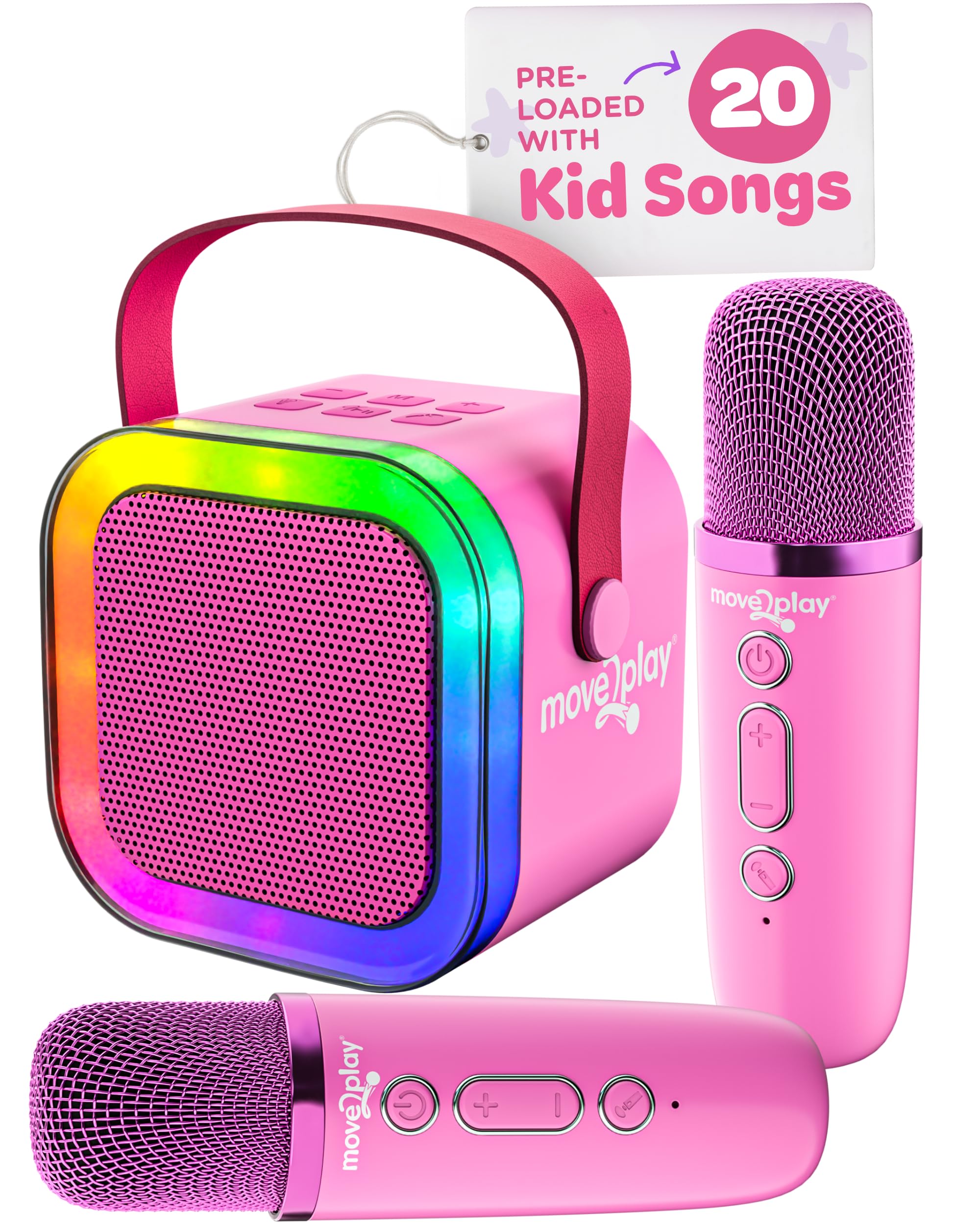 Máquina De Karaoke Move2Play Mini Con Más De 20 Canciones Para Niños, 2 Micrófonos Bluet