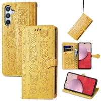 Funda Cartera Foxdock Para Samsung Galaxy A14 , Flip Pu Con Relieve De Gatos Y Perros, Tarjetero Y Soporte