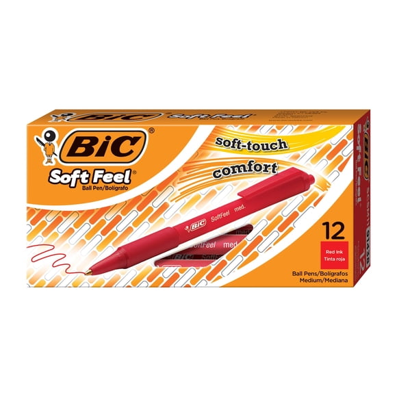Bolígrafos BIC Soft Feel rojos retráctiles de 1,0 mm, paquete de 12