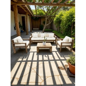 Terraza Rústica Miaruste Modelo Ambar 5 Cuerpos Color Madera Roble Cojinería Crudo
