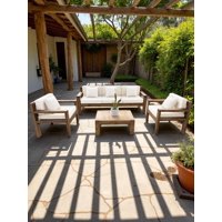 Miaruste - Terraza Rústica Modelo Ambar 5 Cuerpos Color Madera Roble Cojinería Crudo