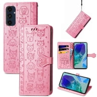 Funda Cartera Foxdock Para Samsung Galaxy M55 5G , Flip Pu Con Relieve De Gatos Y Perros, Tarjetero Y Soporte