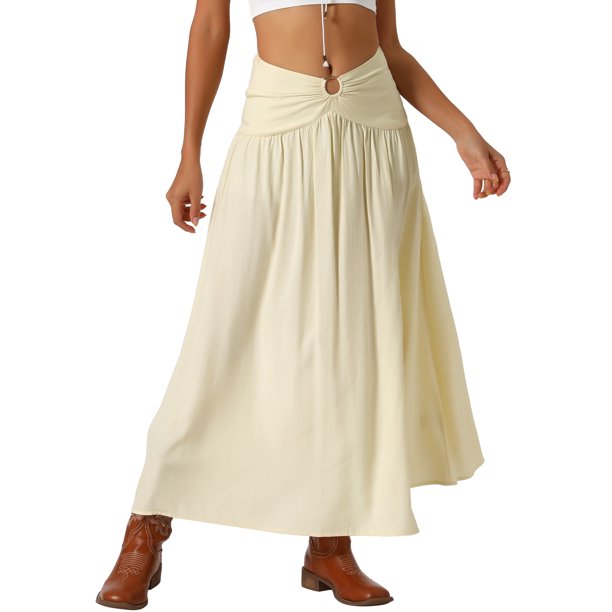 Falda Maxi Boho de Verano para Mujer INSPIRE CHIC con Cintura Fruncida Boho Falda S Albaricoque
