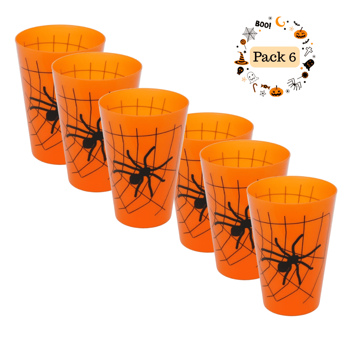 Genérico - Pack 6 Vasos Plástico Telaraña Halloween 2025