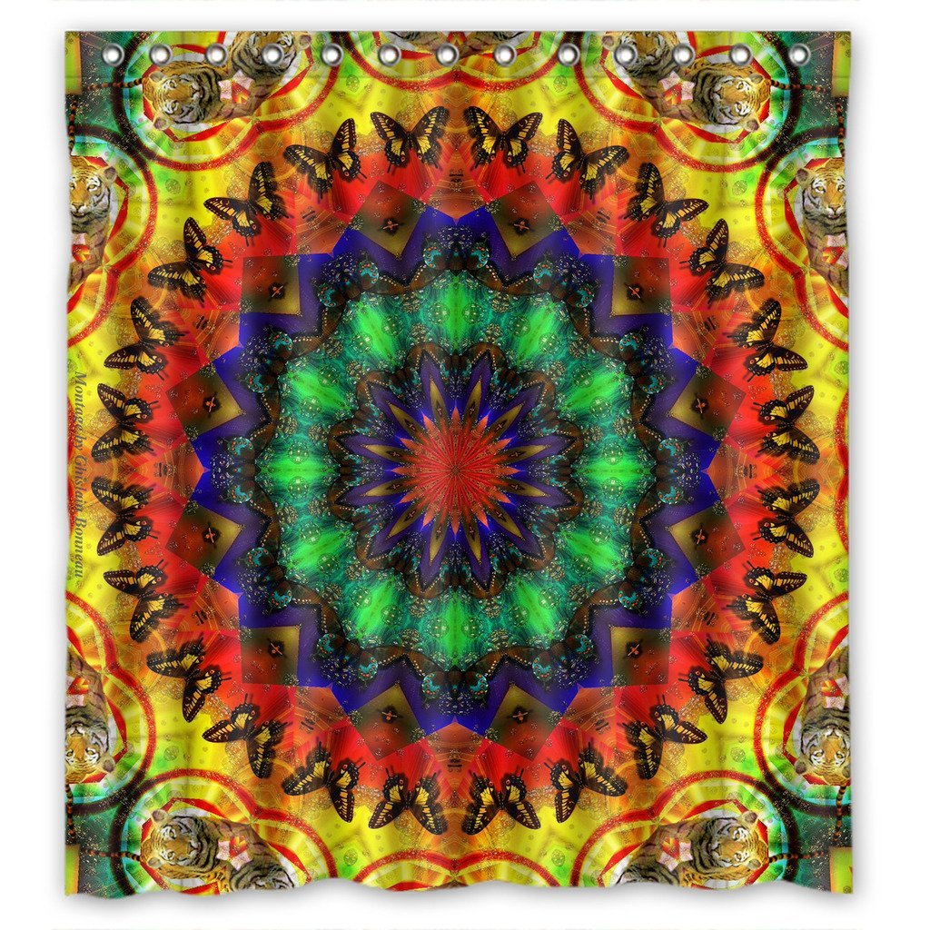 Pinghai - Cortina De Ducha Mandala Con Ganchos, 167 X 183 Cm
