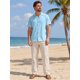 thumbnail image 2 of INSPIRE CHIC Camisa de Punto Hueco para Hombre de Manga Corta con Botones Textura Transpirable Camisas de Playa de Verano 2XL Azul, 2 of 5