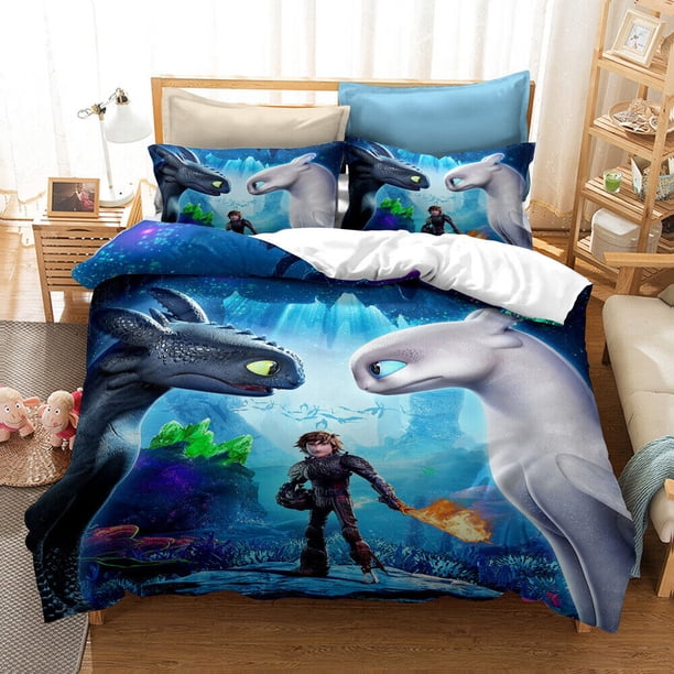 How to Train Your Dragon quilted duvet cover pillow bed set 3-Piece Bedding Set (1 Duvet Cover + 2 Pillow Shams)
