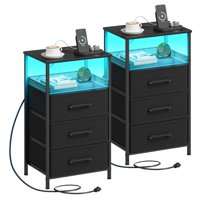 Set De Mesitas De Noche Jarhetun 2 Con Estación De Carga De 3 Cajones, Color Negro