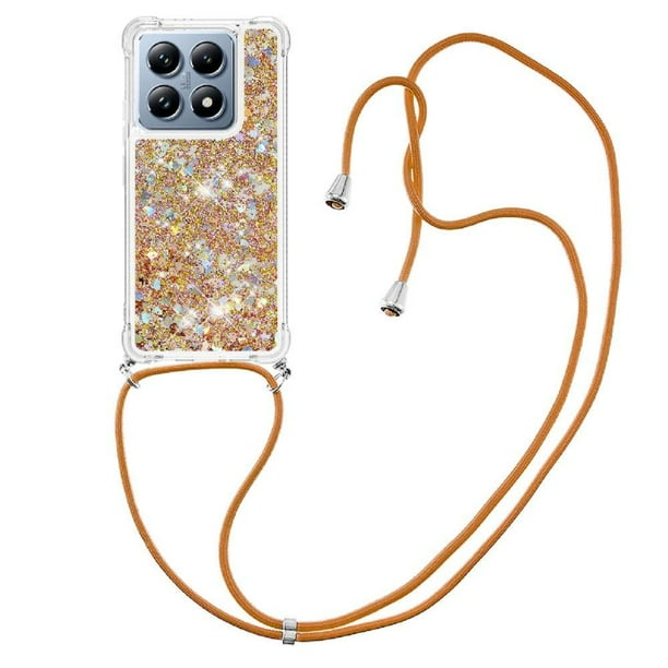Funda FOXDOCK para Xiaomi 14T con Cuerda Ajustable, Brillo Líquido, Protección Antigolpes y Lente – Ideal para Regalo