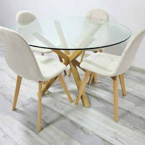 Pandalino - Comedor Mesa Redonda Equiz 100Cm + 4 Sillas Vorak Beige | Elegante