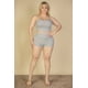 thumbnail image 4 of Saronite Conjunto de Top Corto de Punto Acanalado Liso con Tirantes Ajustables, Shorts Fruncidos y Cinturilla Elástica, Gris (Talla Grande para Mujer), 4 of 4