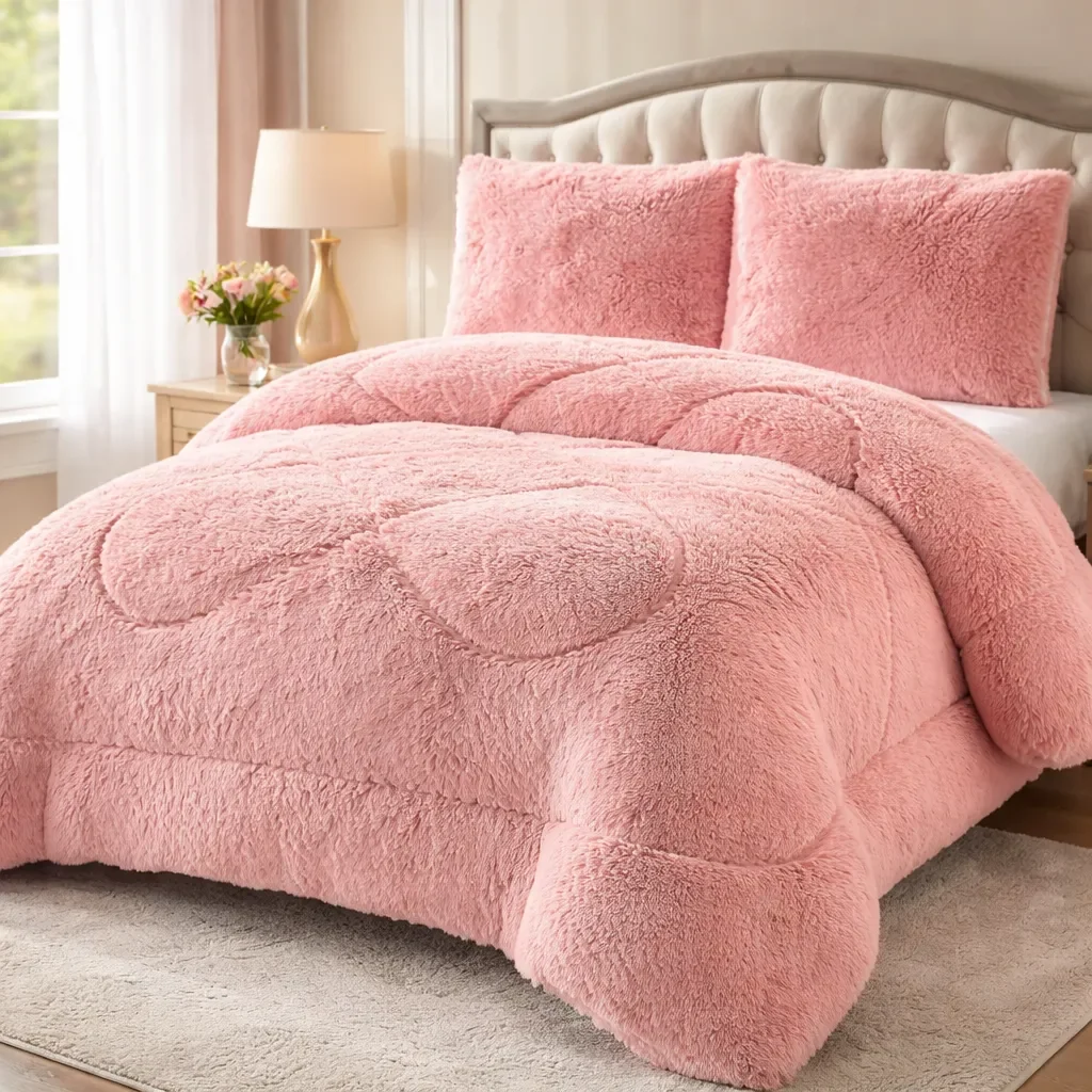 Casadeliacl - Plumon De Invierno Peludos Con Chiporro 2 Plazas Rosado Peludo