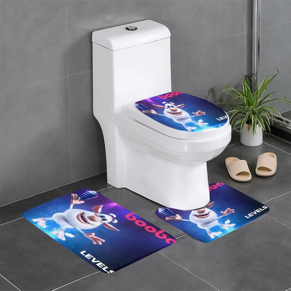 Booba Juego de 3 alfombras de baño de coral fleece: tapete de baño + alfombra de inodoro en forma de U + funda de tapa de inodoro en forma de O