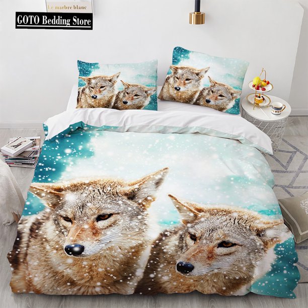 v87 Bed Sheets wolf bed cover set Adults Winter Duvet Cover Sets Kids,twin Full Queen King Bedroom Set Home Textile housse de couette 3-Piece Bedding Set (1 Duvet Cover + 2 Pillow Shams) Bed Sheets ju