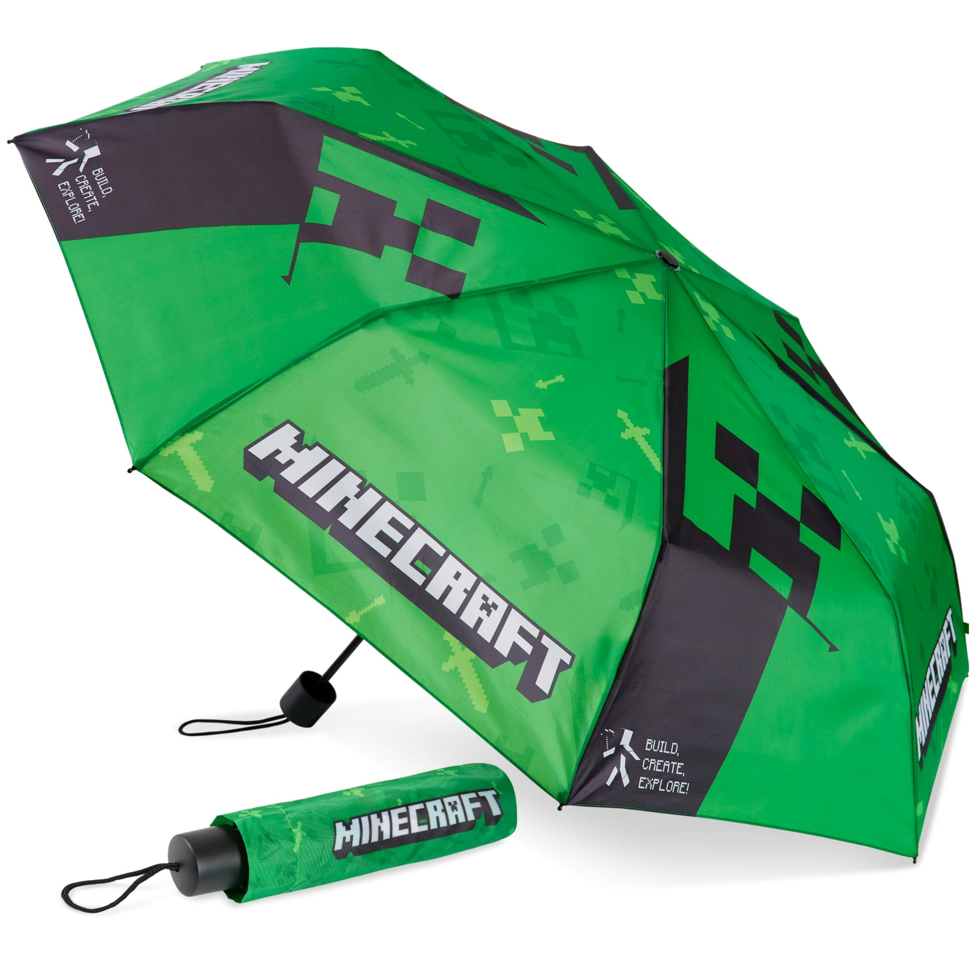 Paraguas Minecraft Para Niños, Plegable, Duradero, Compacto, Verde/negro