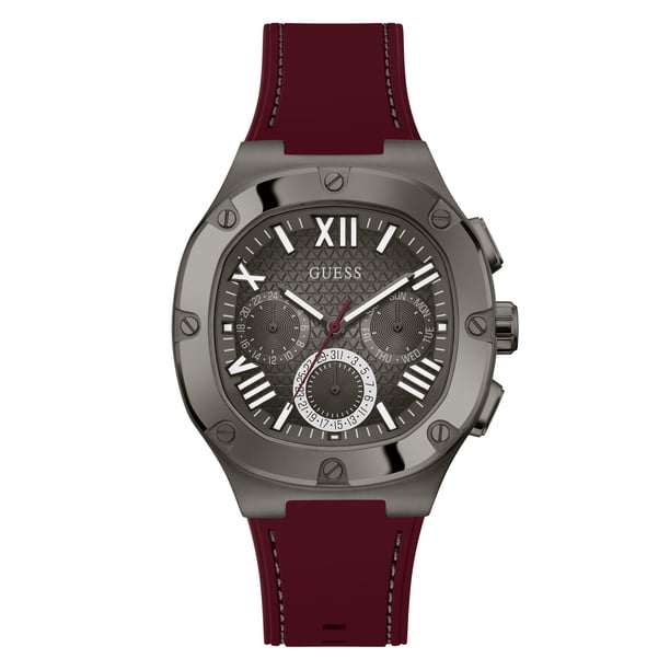 Reloj Para Hombre Con Caja De 42 Mm Y Esfera Color Bronce Con Correa De Silicona Roja