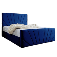 Mueblart - Base De Cama Doble Respaldo 2 Plazas Lino Azul Marino
