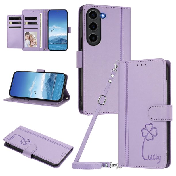 Funda Cartera Trébol para Samsung Galaxy S23 Plus con Ranuras Tarjetas y Carga Inalámbrica Morado claro