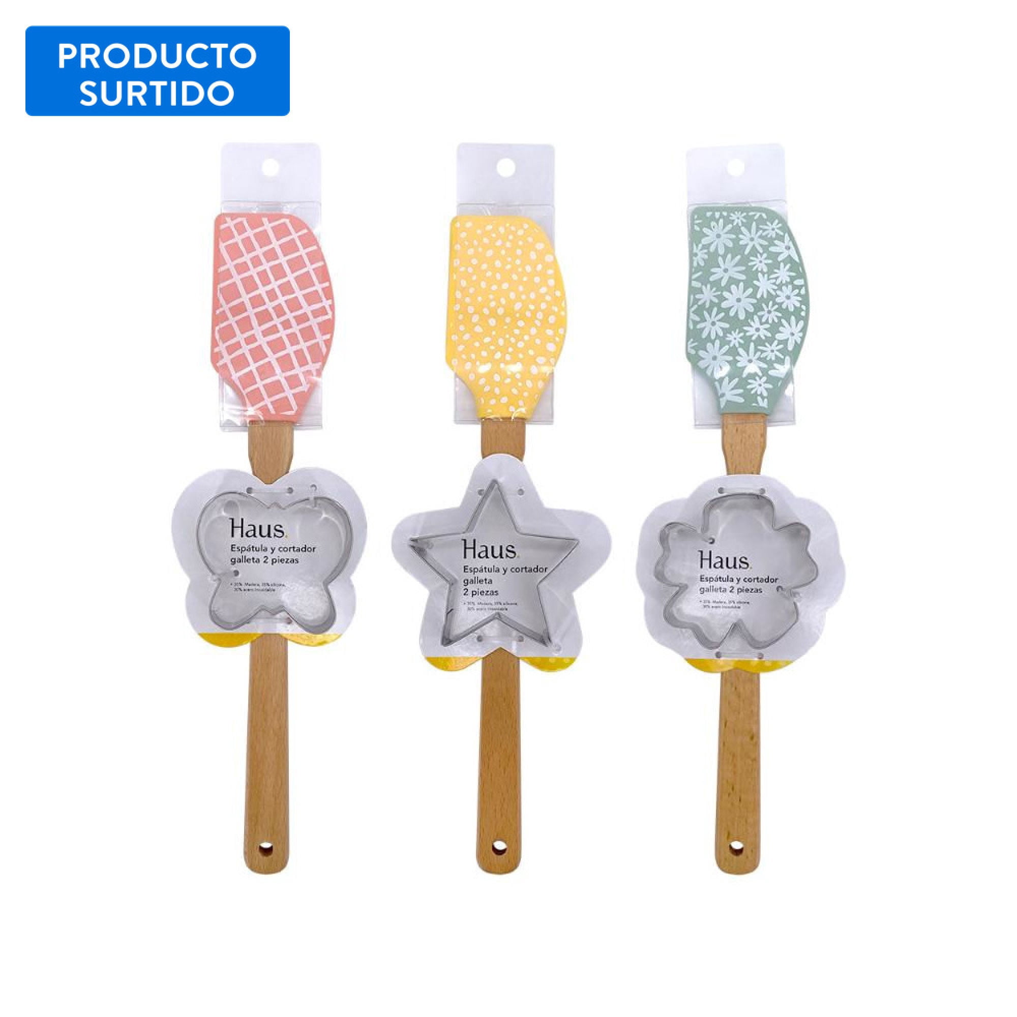 Haus - Espátula + Cortador De Galleta 2 Piezas Silicona - Madera, Color Surtido