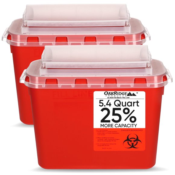 Contenedor para objetos punzantes Oakridge Products, 5.1 litros (paquete de 2), aprobado por los CDC