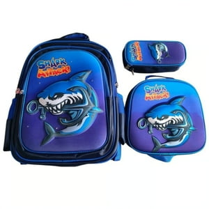 Mundo Shopping - Set De Mochila Niños Escolar Diseño Tiburon Azul