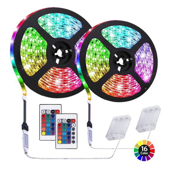 Tiras de luces LED HIKENRI de 2 m, alimentadas por pilas, impermeables, paquete de 2