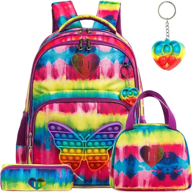 Bikab School Bags 3 in 1 Kids Bags for Girls Kawaii Backpack Waterproof Children School Bags for Girl 16" Bag for Girls Set