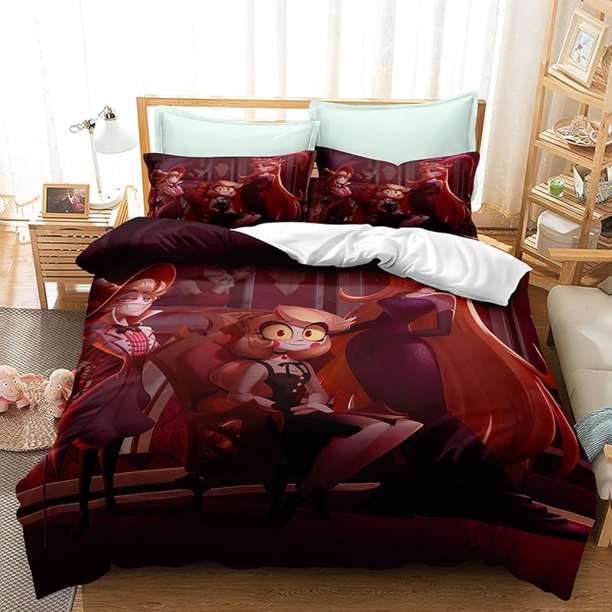 Hazbin -Hotel -3 Piece- Bedding Set Printed-Duvet Cover Set- Printed Bed Comforter -Cover Quilt -Covers with Pillowcases for -Your Own- Bedroom No Quilt