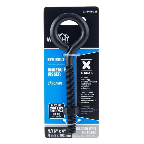 Eyebolt Wright de acero negro de 5/16 pulgadas x 10 cm con tuerca de 90 kg