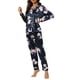 thumbnail image 2 of INSPIRE CHIC Conjunto de Pijama de Satén Floral para Mujer con Manga Larga y Botones, Ropa de Dormir con Solapa Entallada para Otoño Invierno L Azul Marino, 2 of 5