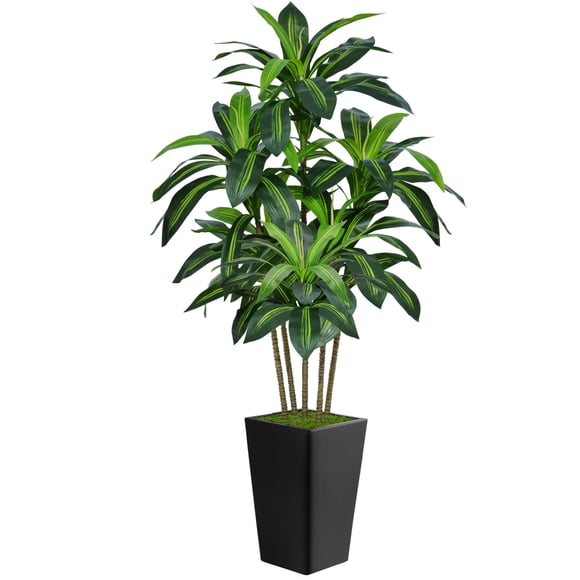 Ciervo volador artificial con forma de árbol de dracaena de 6 pies con maceta negra alta