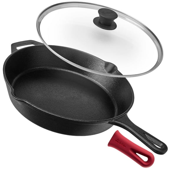 Sartén de hierro fundido Cuisinel de 30 cm con tapa, utensilios de cocina previamente sazonados