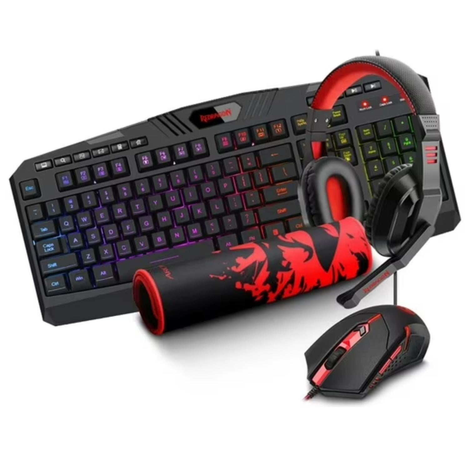 Redragon - Kit Gamer 4en1 Audifono Teclado Mouse Mousepad S101