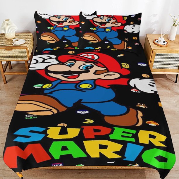 Super Mario Bed Duvet Cover Microfiber Bedding Sets 3D Printed Lightweight 3 Piece Comforter Sets for Kids Boys Girls