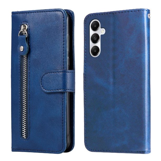 Funda tipo cartera para Samsung Galaxy A05s con bolsillo con cremallera y ranuras para tarjetas – Función de soporte Azul