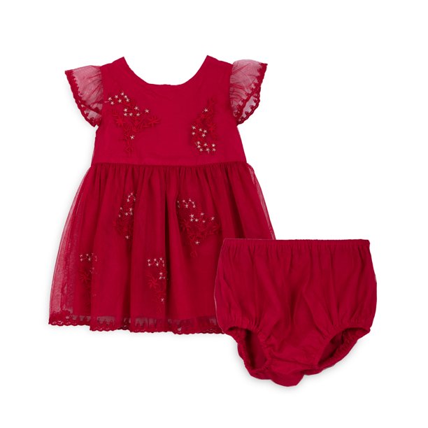 Vestido Bebé NiñaTul Bordado Brillos Rojo Pillin