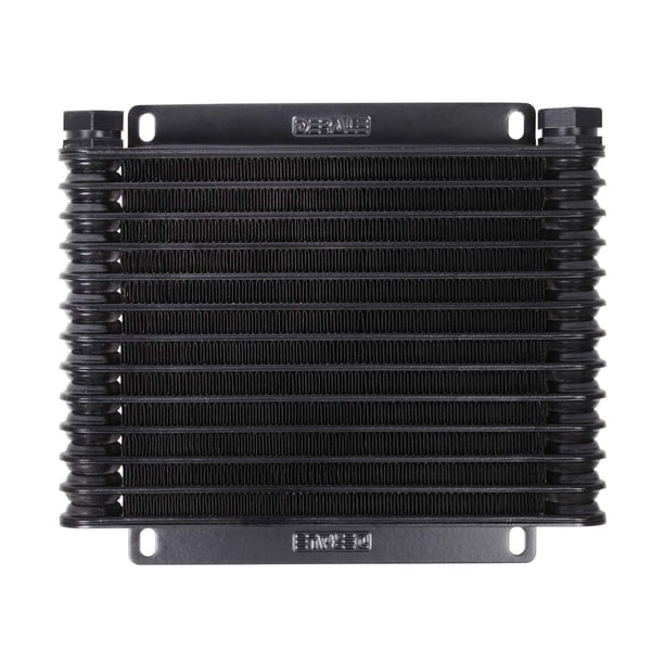 Enfriador de Fluido DERALE, Serie 9000, 24.8 x 21.5 x 3.2 cm, Tipo Placa y Aletas, Entrada/Salida Hembra NPT 1/2 pulg, Aluminio, Anodizado Negro, Transmisión Automática, Kit