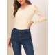 thumbnail image 5 of INSPIRE CHIC Blusa de Encaje Floral de Halloween para Mujer con Cuello en V y Manga Larga con Ribete Festoneado S Beige, 5 of 7