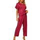 thumbnail image 4 of INSPIRE CHIC Conjunto de Pijama de Satén para Mujer Regreso a Clases Camisa de Dormir de Manga Corta Suave con Botones y Pantalones Largos con Bolsillo en el Pecho S Rojo, 4 of 6
