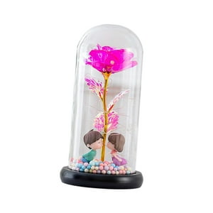 Genérico - Lámpara Led Rosa De Flores Artificiales En Un Ramo De Cúpula De Cristal Para Decoración Del Hogar Rosa Roja