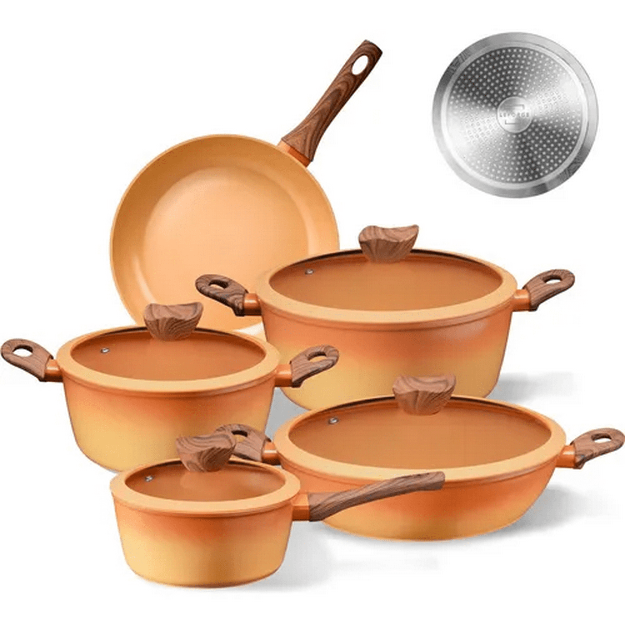 Genérico - Bateria Cocina Antiadherente Ceramica 9 Pcs Naranja