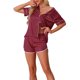 thumbnail image 1 of INSPIRE CHIC Conjunto de Pijama de Satén para Mujer, Camisón de Manga Corta de Botones con Ribete en Contraste y Pantalones Cortos para Primavera Verano 2XL Rojo, 1 of 6