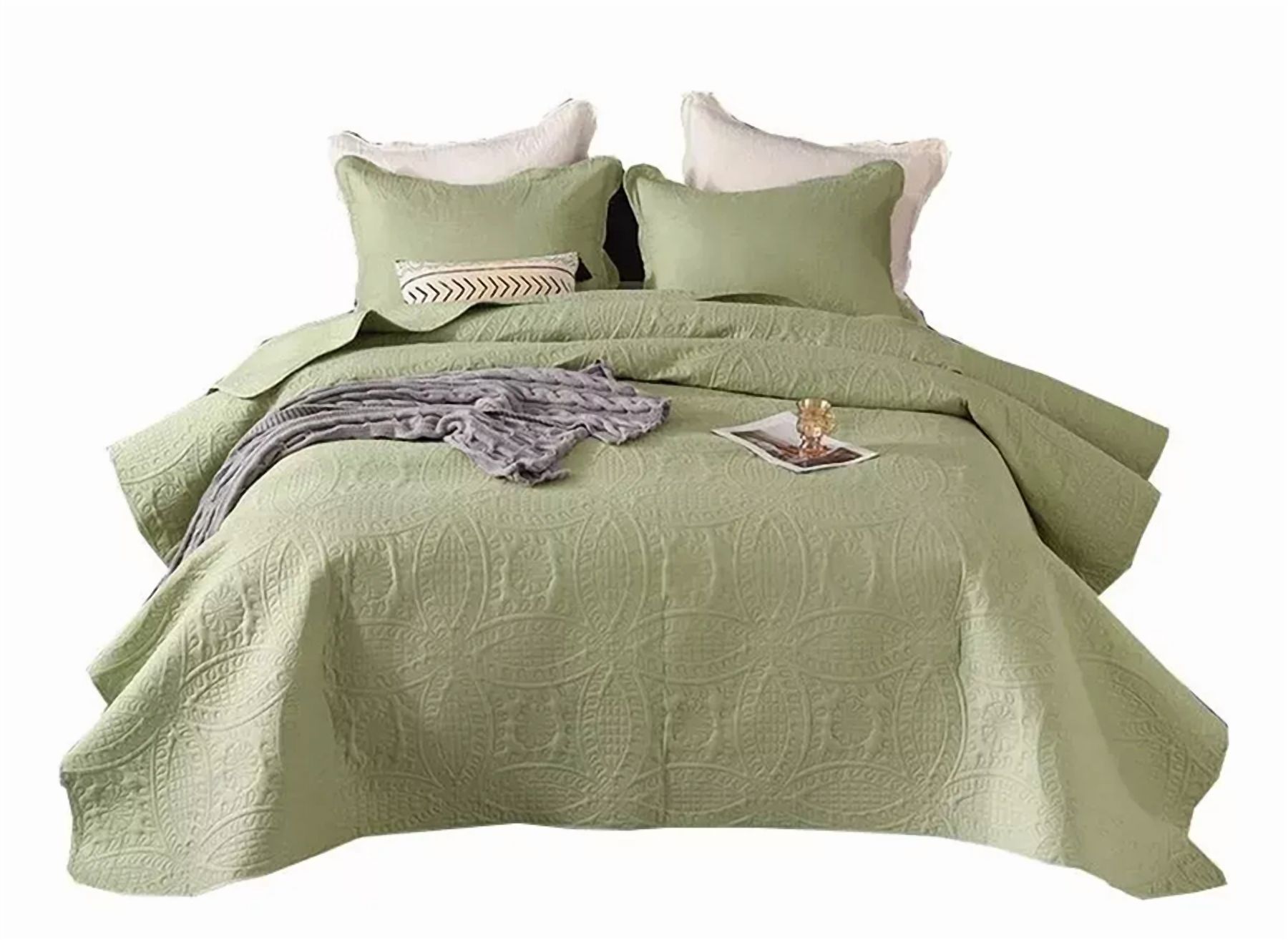 Genérico - Cobertor Verano King Unicolor Quilt Verde Rey + Fundas