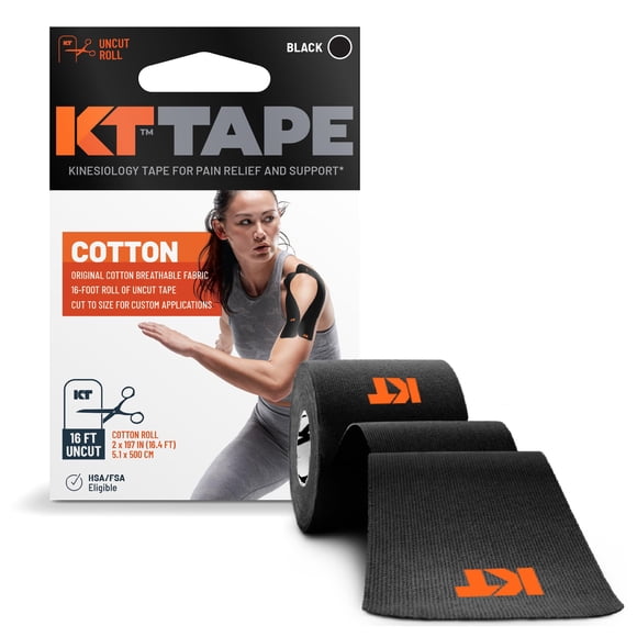 Cinta deportiva KT Tape Original de algodón, 4,9 m, rollo sin cortar, negra
