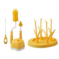 Magideal - Juego De Cepillos Para Biberones Limpiador De Biberones Cepillo De Lavado Herramientas De Cocina De Silicona Portátiles Estante De Secado De Biberones Amarillo