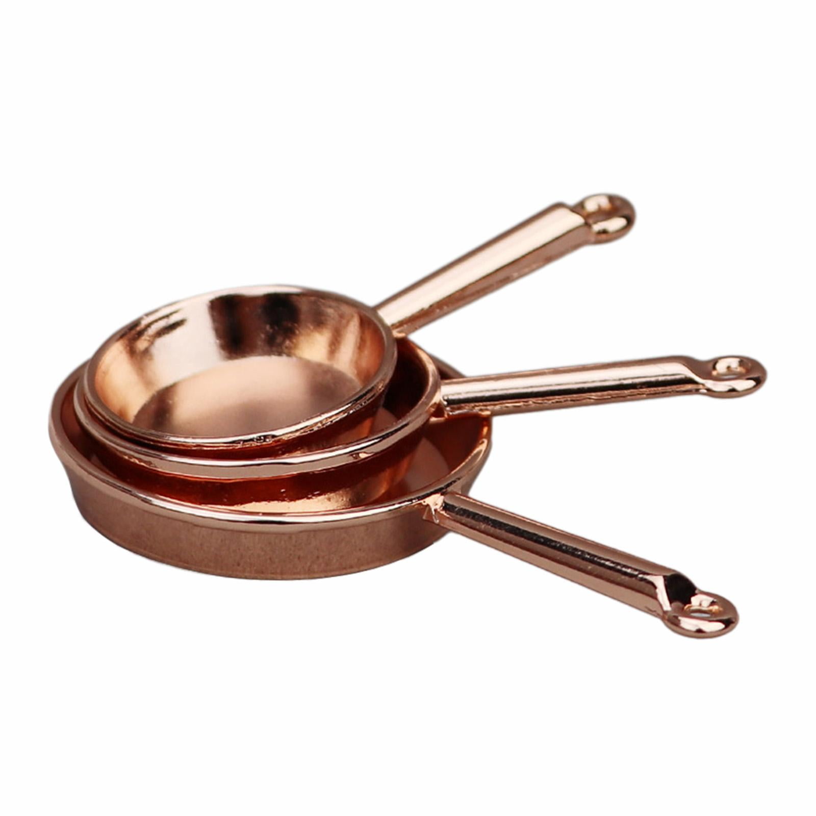 Bothyi - 3x Dollhouse Cocina Juego De Utensilios De Cocina Sartenes De Metal En Miniatura Para Diorama Dollhouse Brassy