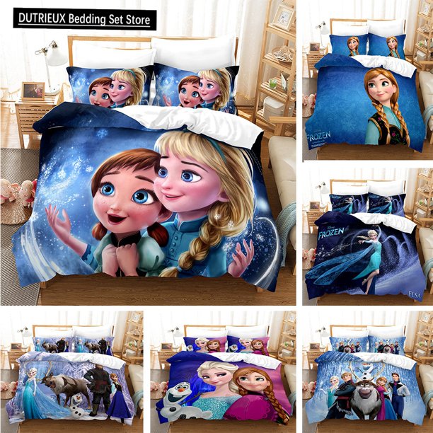 Cartoon Ice and Snow Romance Princess Elsa Bedding Set Princess Anna Girl Heart Quilt Cover Pillowcase Bed Sheets