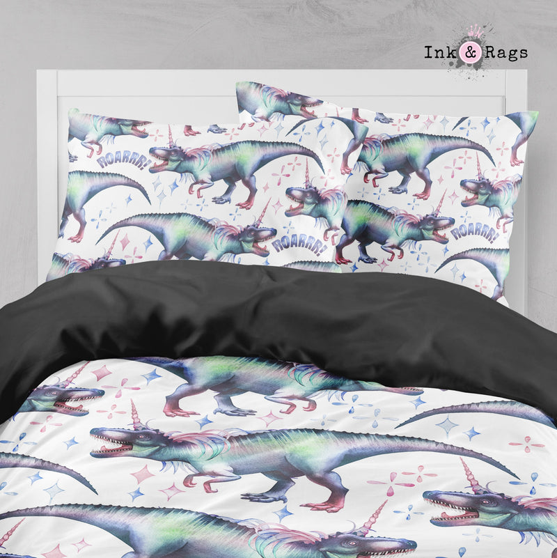 Milsleep - Colección De Ropa De Cama Infantil Grande T-Rex Roarrrr Dinocornio Blanco