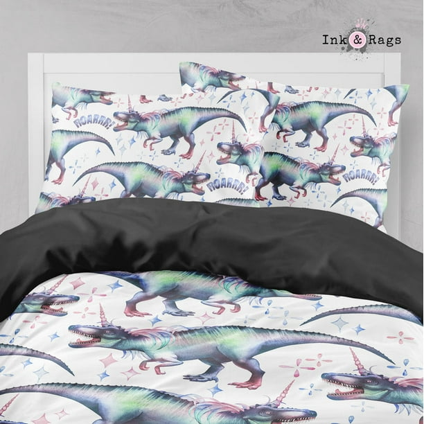 Colección De Ropa De Cama Infantil Grande T rex Roarrrr Dinocornio Blanco