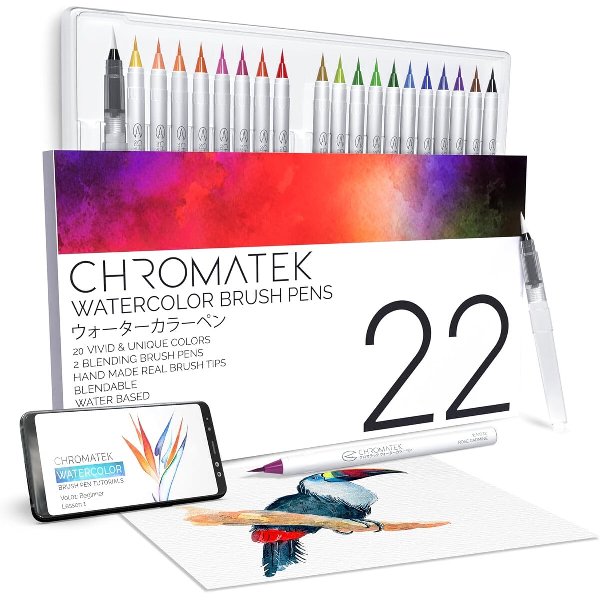 Set 22 Plumones Acuarelables Chromatek Punta Pincel Real